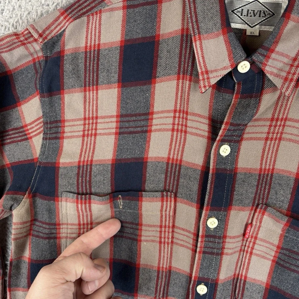 Vintage‎ Levi's Diamond Label Button Up Shirt Mens XL Plaid 70s Pockets READ